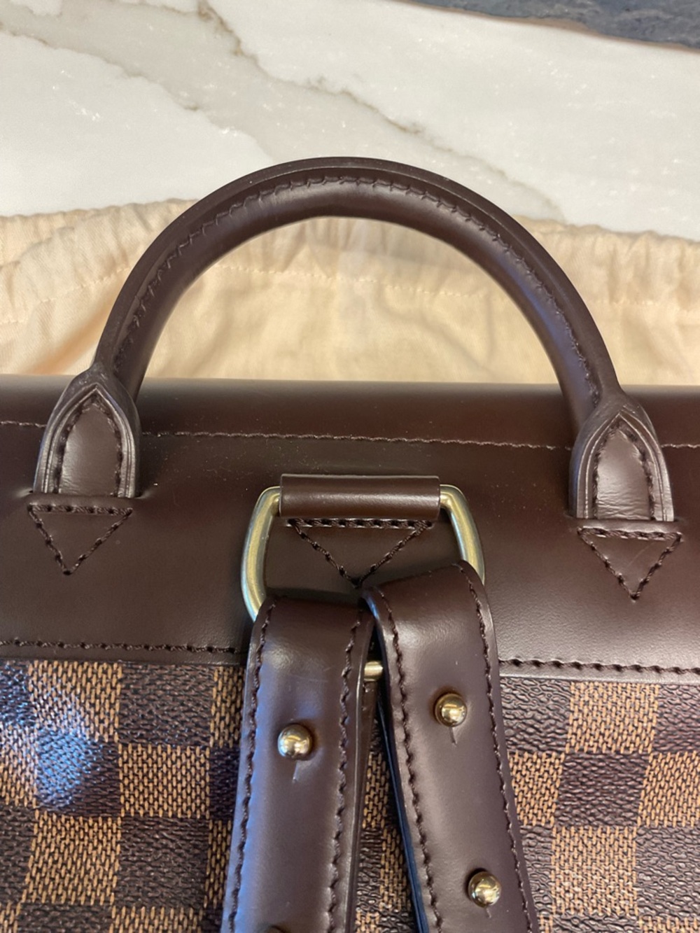 LOUIS VUITTON AUTHENTIC Brown Check Damier Ebine Soho Backpack-IMMACULATE - Picture 13 of 16